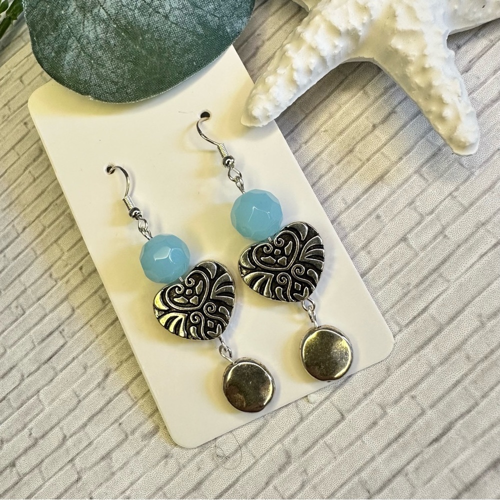 3/$25 Silver Earrings - Sky Blue, Hearts